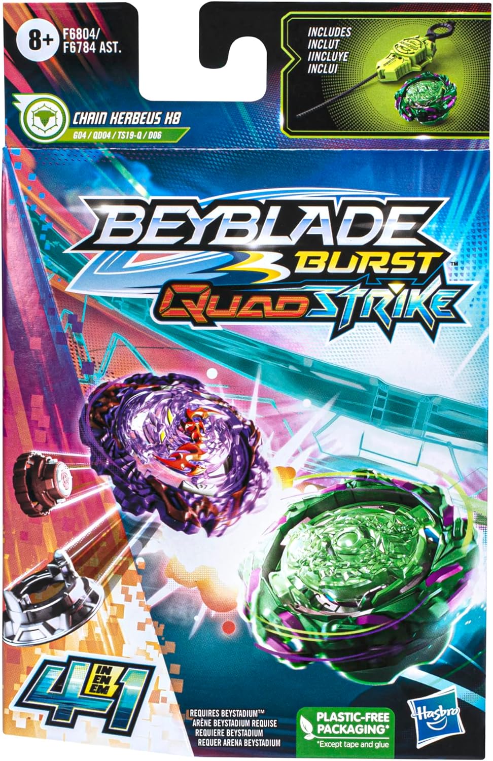 Pião e Lançador Beyblade Burst QuadStrike - Chain Kerbeus K8 3