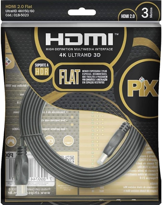 Cabo HDMI Flat 2.0 HDR 19 Pinos 4K 2