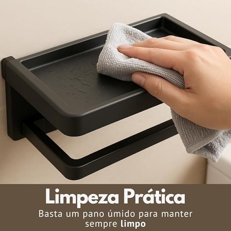Suporte de Papel Higiênico com Prateleira para Celular em Aço 4