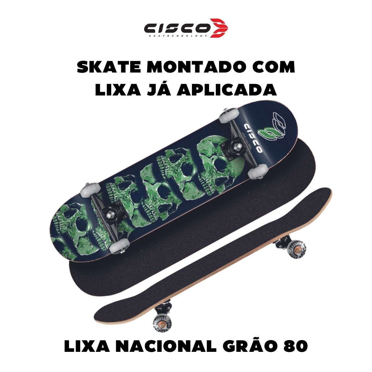 Skate Montado Profissional Cisco Skull Green 7.75" - Abec 7 3