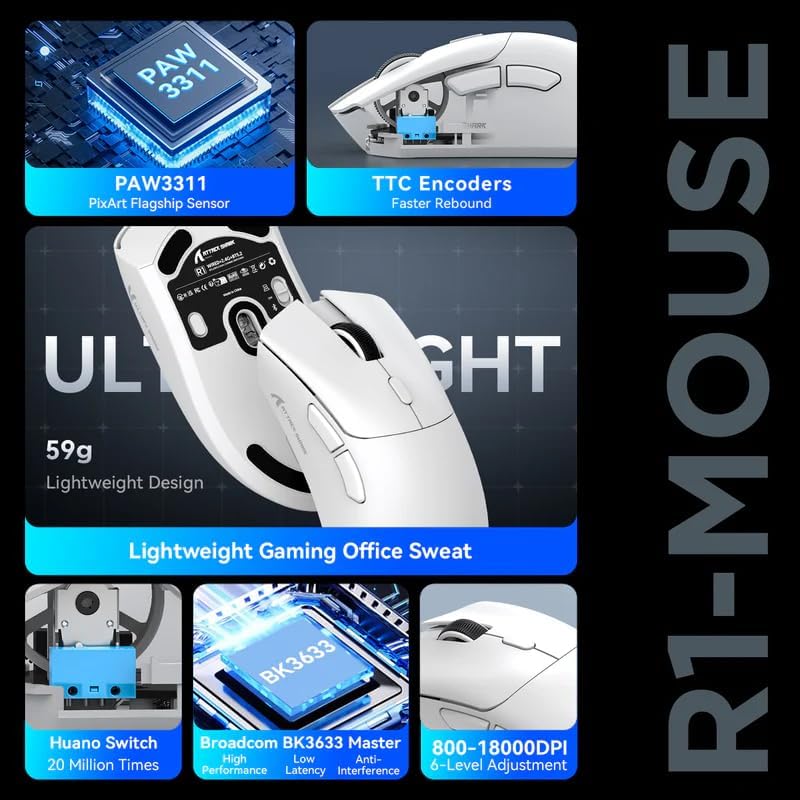 Mouse Gamer sem Fio Attack Shark R1 5