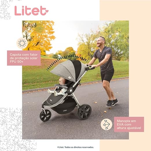 Carrinho Jogger Sway Três Rodas 0-15 kg Preto com Cinza Litet 5