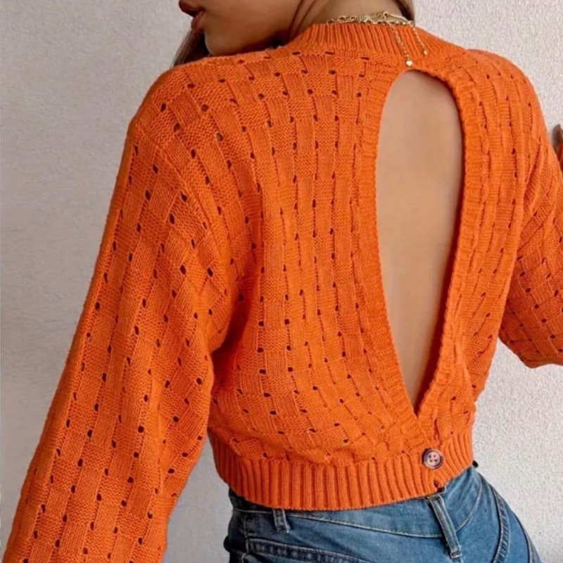 Cropped Aberto nas Costas de Tricô Moda Feminina 1