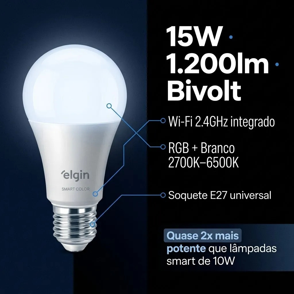 Lâmpada Smart Wi-Fi Elgin Smart Color Bulbo LED 3