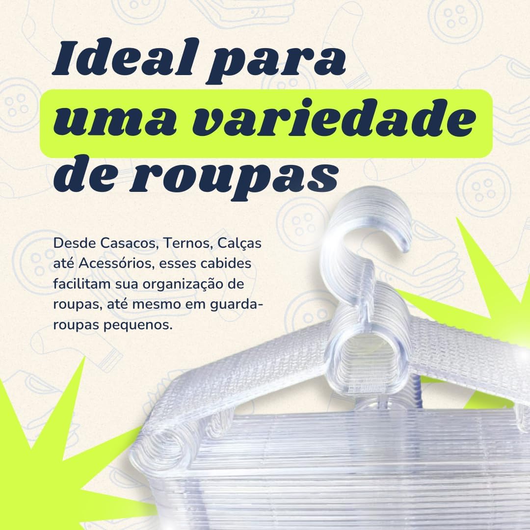 Kit 20 Cabides Acrílicos Transparentes 3