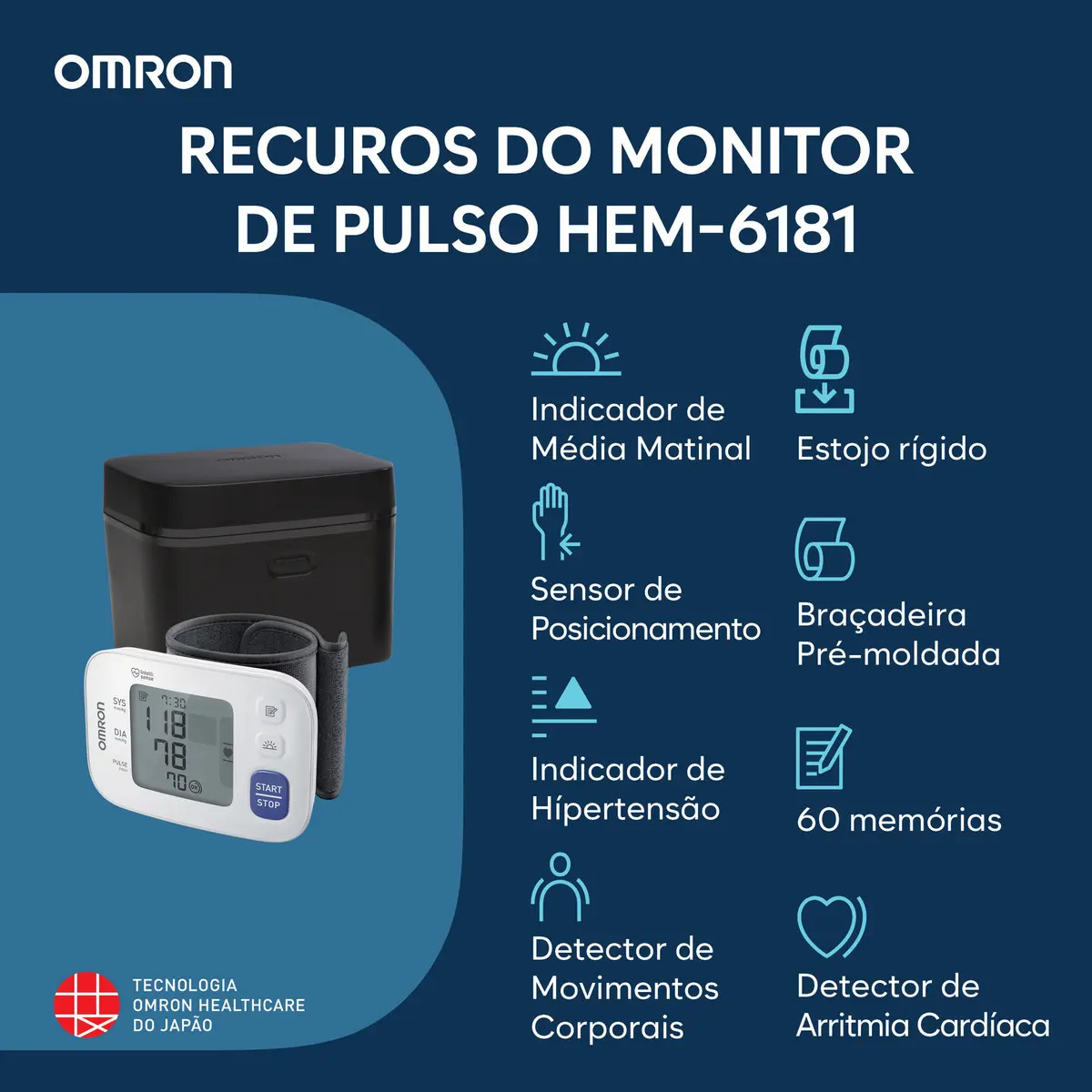 Monitor de Pressão Arterial de Pulso Omron HEM-6181 3