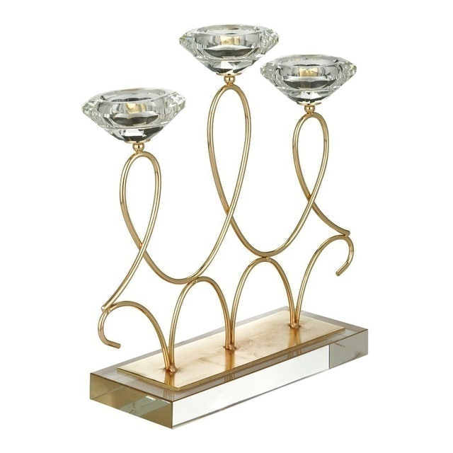 Candelabro Metal p/3 Velas Dourado 2