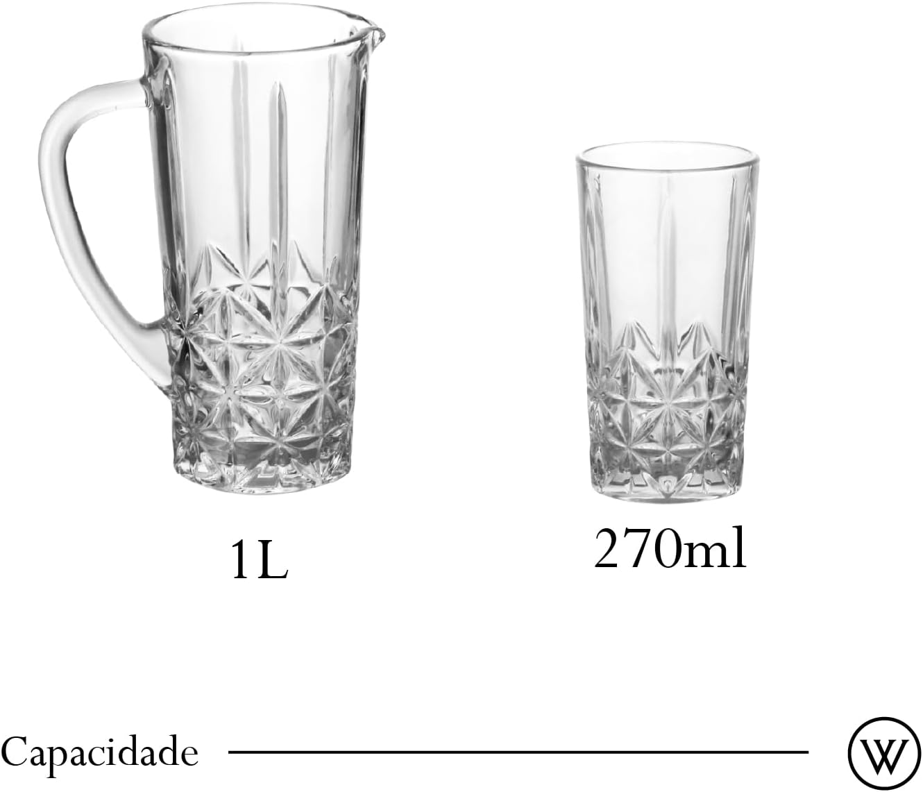 Conjunto 6 Copos Altos 270 ml e 1 Jarra 1 L de Vidro Stella 4