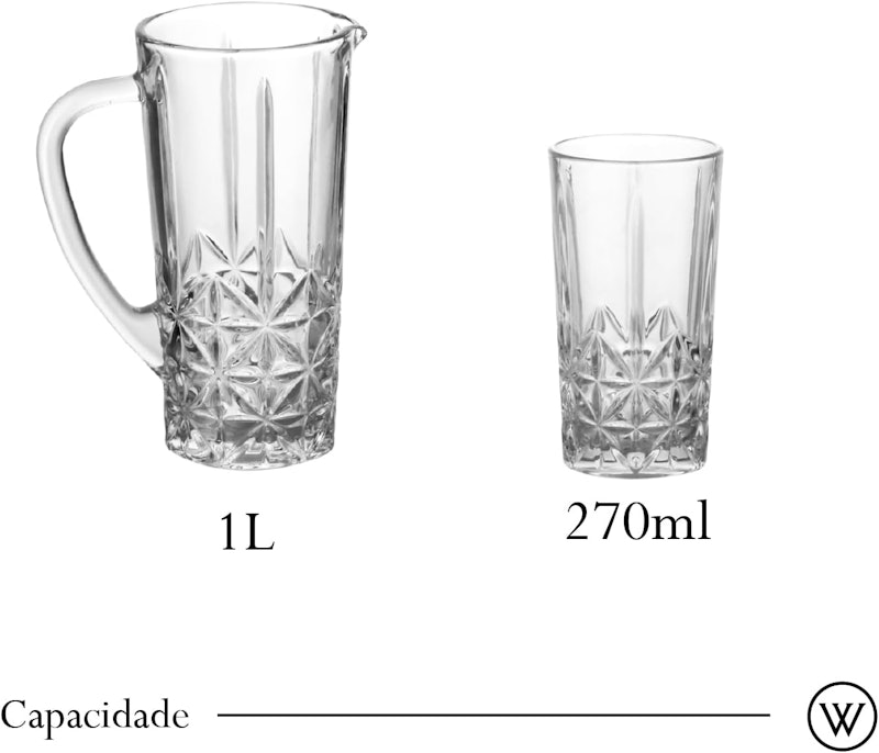 Conjunto 6 Copos Altos 270 ml e 1 Jarra 1 L de Vidro Stella 4