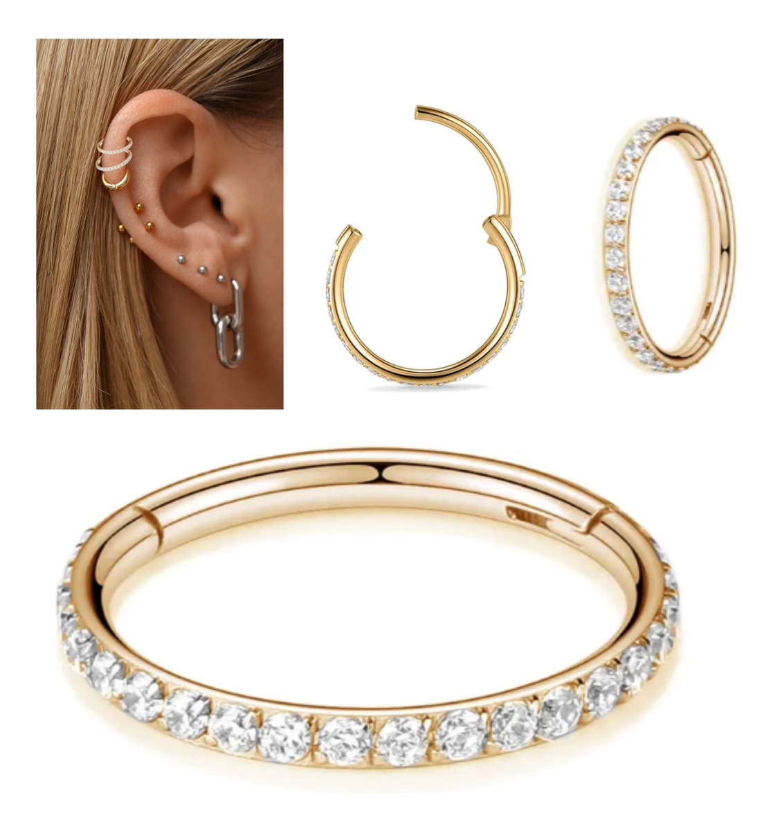 Piercing Titânio Argola Click Cravejada 6 mm Prateado MA Piercing 3