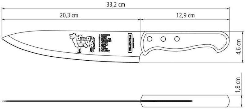 Faca para Carne Tramontina Churrasco com Lâminas em Aço Inox e Cabo de Madeira Natural 8" 4