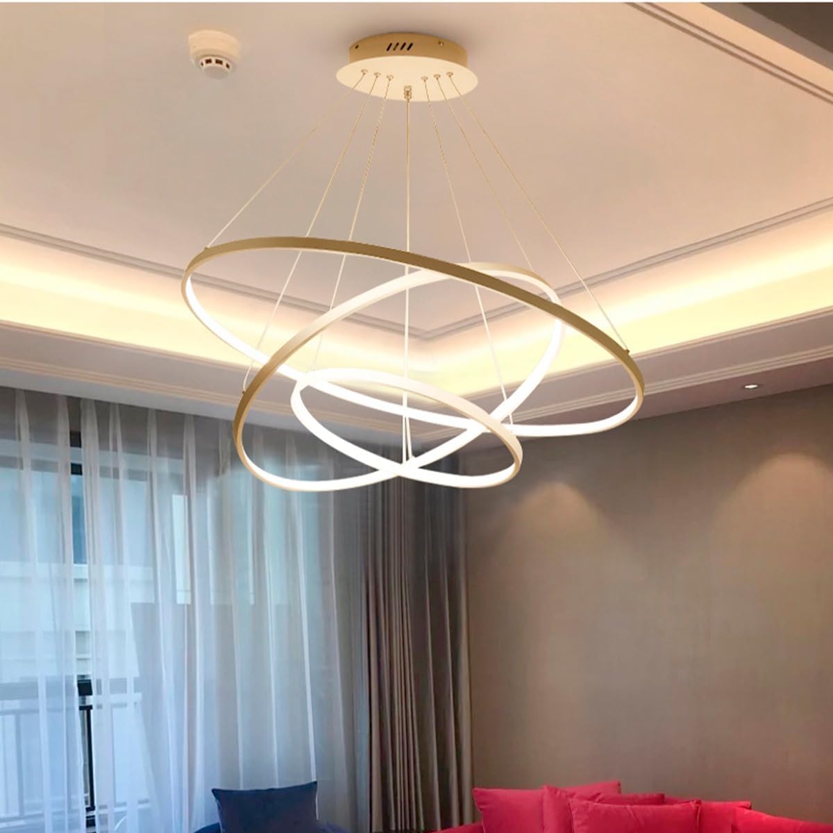 Lustre Led Moderno Pendente Anéis Led 89w 3 Arcos Dourado 4