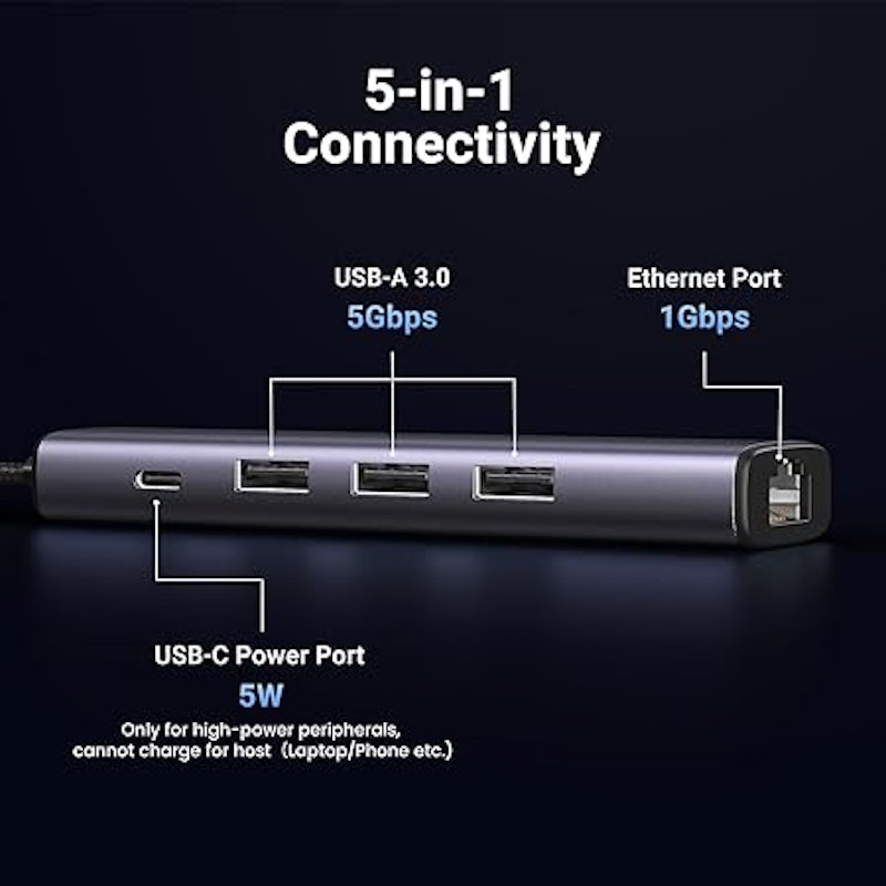 Hub Adaptador USB 3.0 Ugreen 5 em 1 com Porta Rj45 Ethernet 5