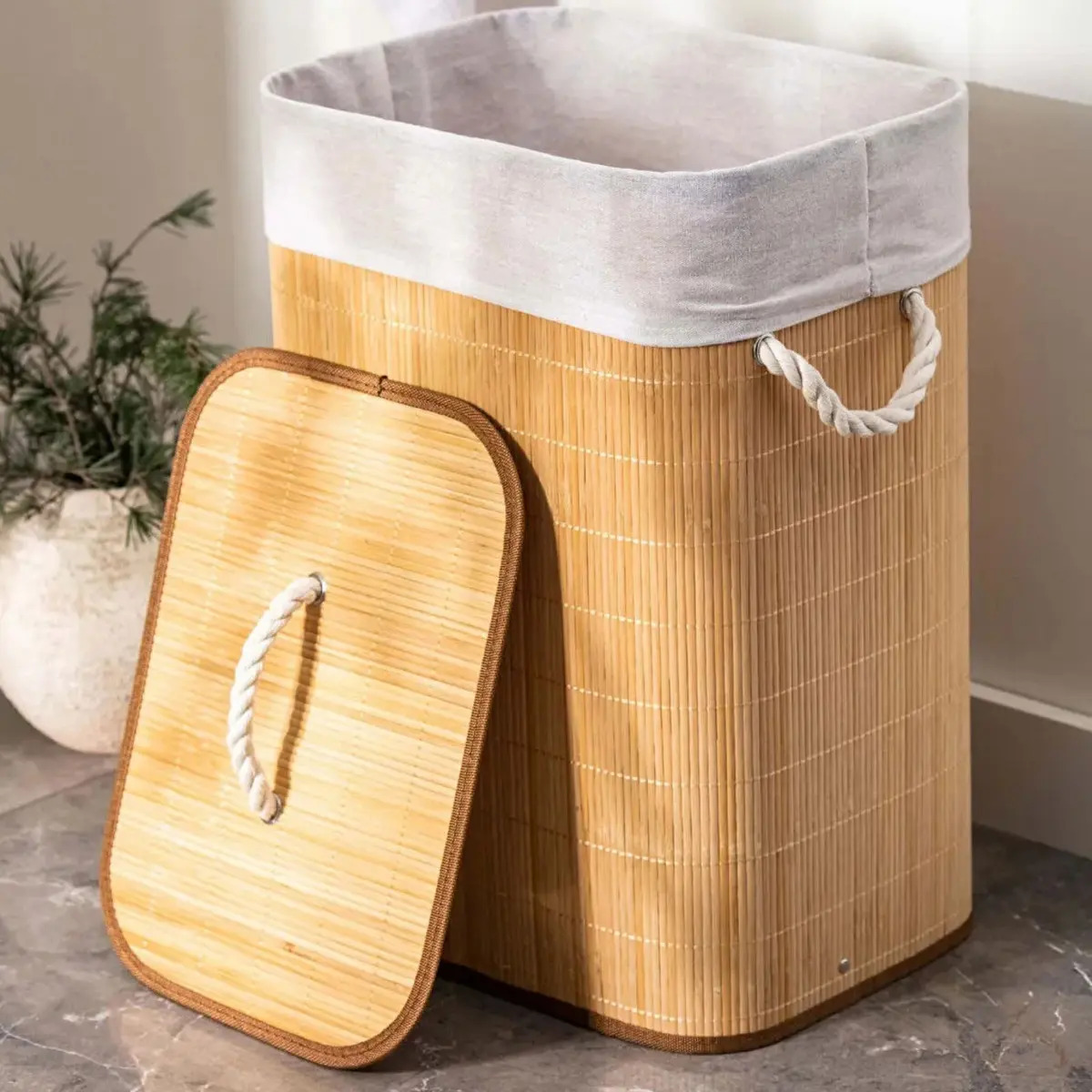 Cesto de Roupa Retangular Bambu  5