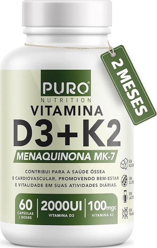Vitamina D3 + K2 2000 UI D3 com 100 mcg de Vitamina K2 MK7 1