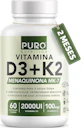 Vitamina D3 + K2 2000 UI D3 com 100 mcg de Vitamina K2 MK7