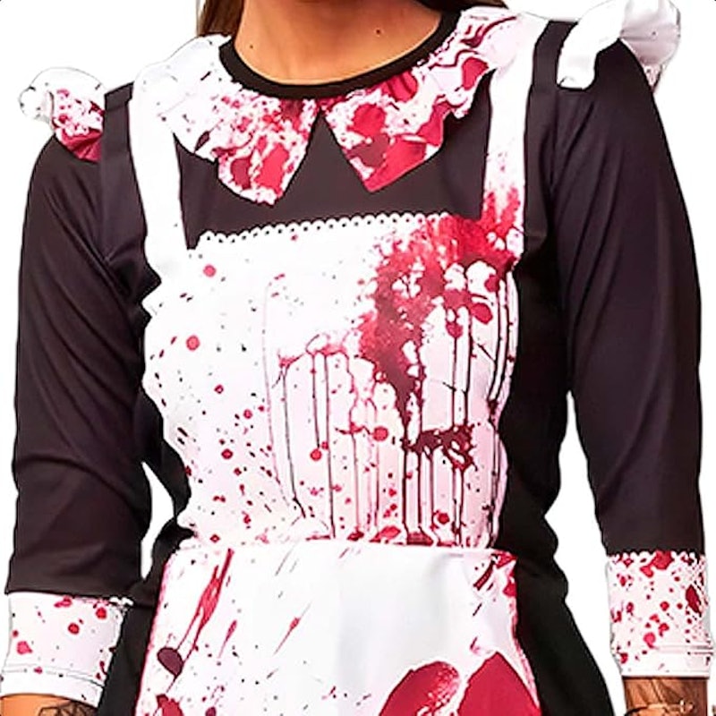 Fantasia Feminina Halloween de Terror com Sangue Vestido Empregada Assassina 5