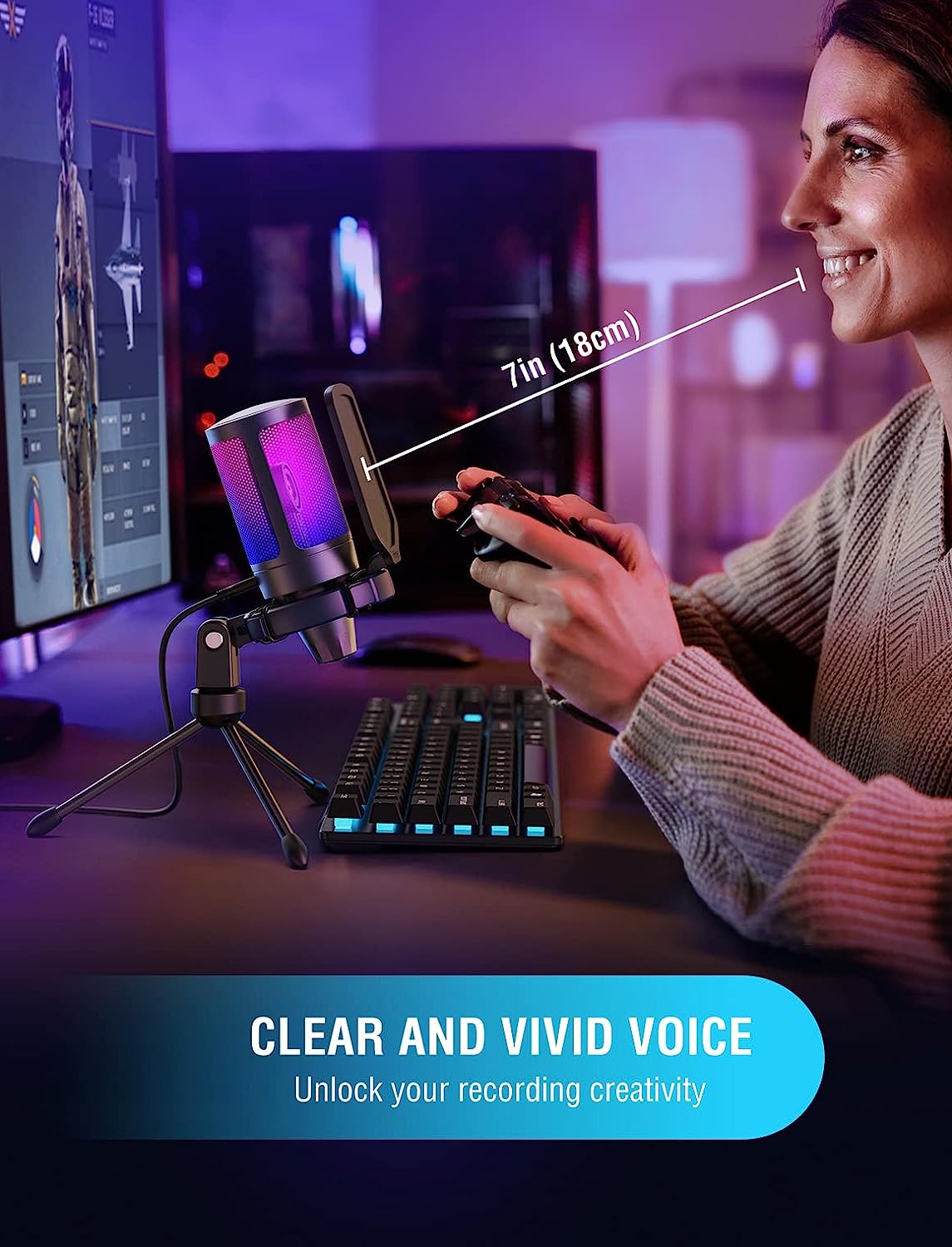 Microfone Condensador USB com RGB AmpliGame  5