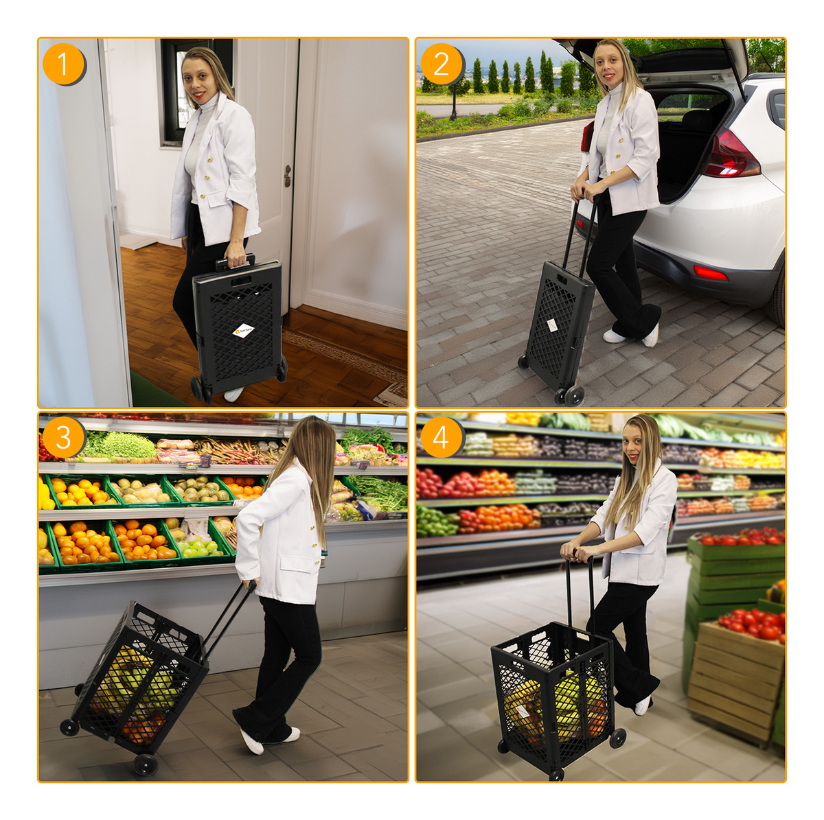 Carrinho Compras Feira Cesta Dobrável c/ 4 Rodinhas 2