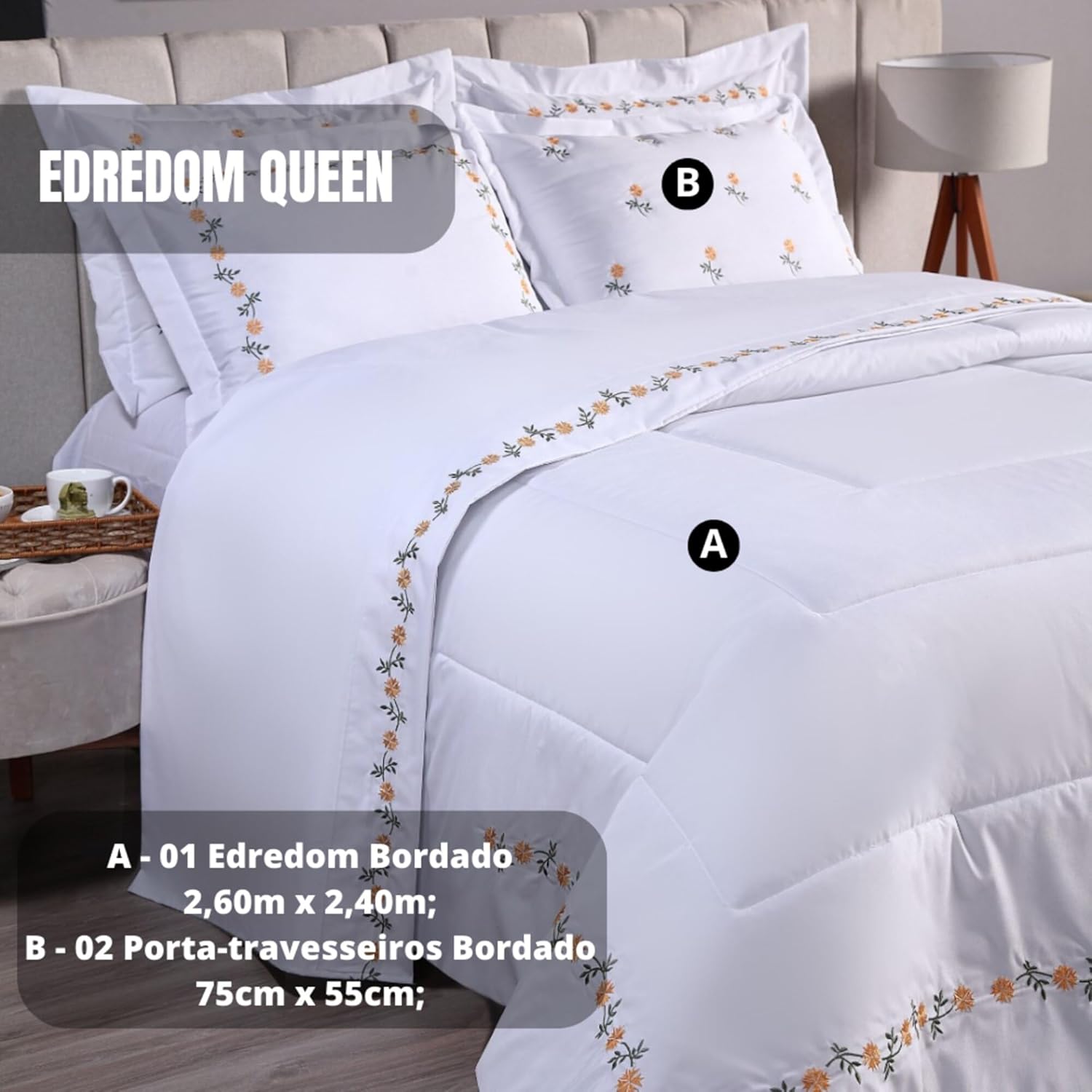 Edredom Queen Algodão 3 Peças Margarida 2