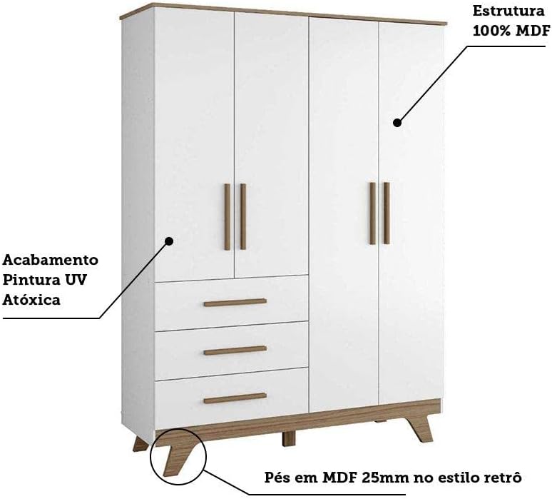 Guarda Roupa de Bebê 4 Portas 3 Gavetas Retrô 4