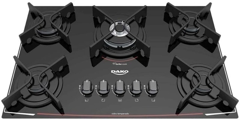 Cooktop 5 Bocas Preto com Mesa de Vidro e Tripla Chama Dako Supreme 1