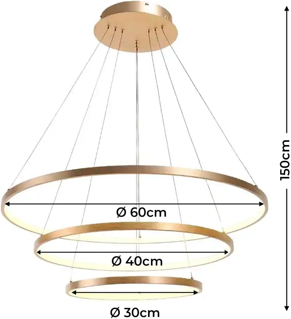Lustre Led Moderno Pendente Anéis Led 89w 3 Arcos Dourado 3