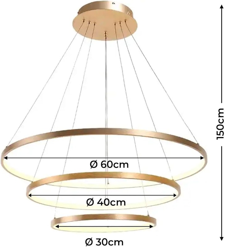 Lustre Led Moderno Pendente Anéis Led 89w 3 Arcos Dourado 3