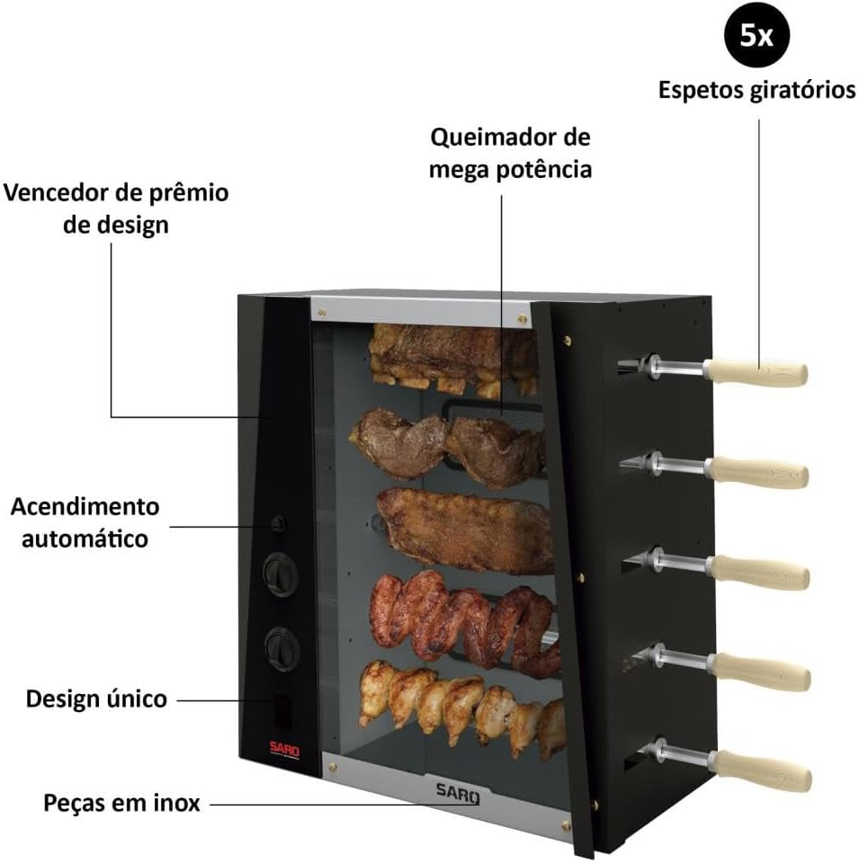 Assador Rotativo de 5 Espetos Elétrico 3