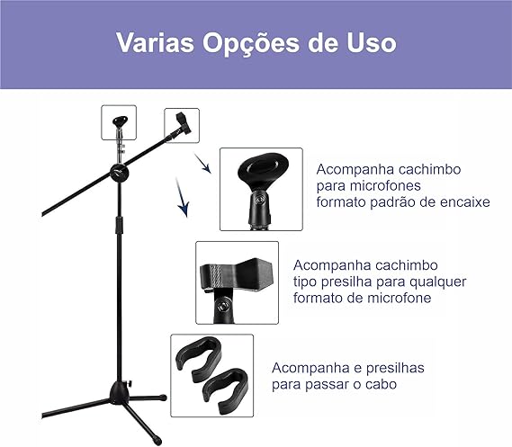 Pedestal de Microfone Girafa e Reto com 2 Cachimbo 4