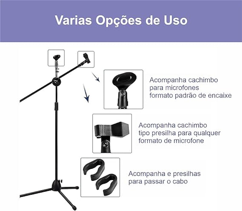 Pedestal de Microfone Girafa e Reto com 2 Cachimbo 4