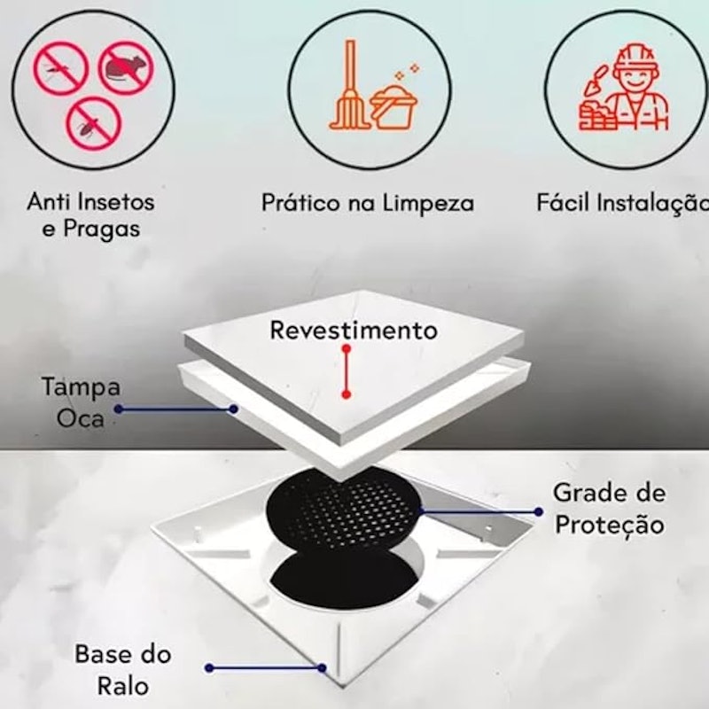 Ralo Invisível Oculto Sifonado Disoma 3