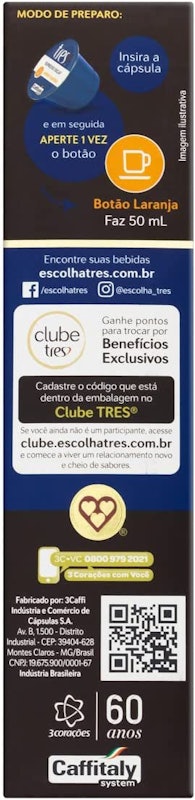 Cápsula de Café Espresso Descafeinado TRES 3 Corações 3