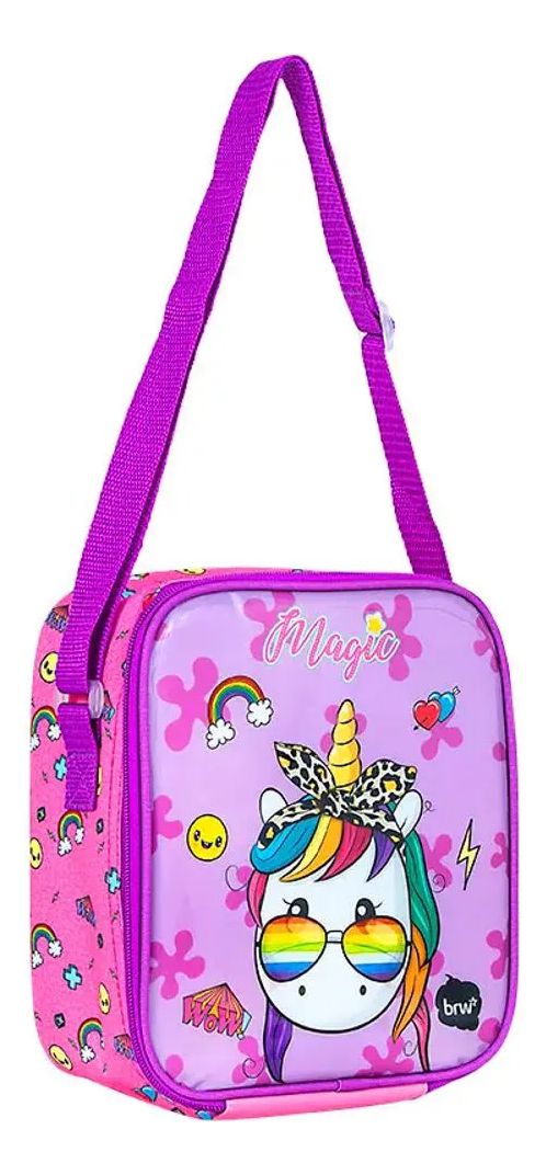 Lancheira Térmica Unicórnio Magic Rosa e Roxo BRW 1