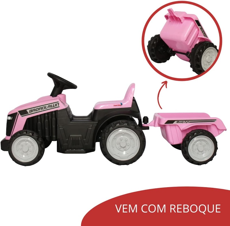 Carrinho Mini Trator Infantil Elétrico 6v com Reboque 4