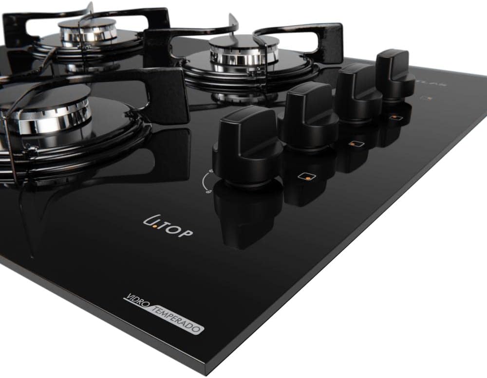 Cooktop 4 Bocas Preto com Mesa de Vidro Atlas U Top Bivolt 5