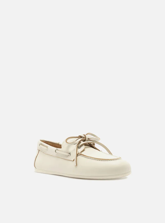 Mocassim Dockside Branco Couro Amarração 2