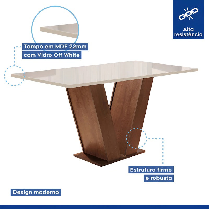 Conjunto Sala de Jantar Mesa Tampo de Vidro 6 Cadeiras Espanha 2