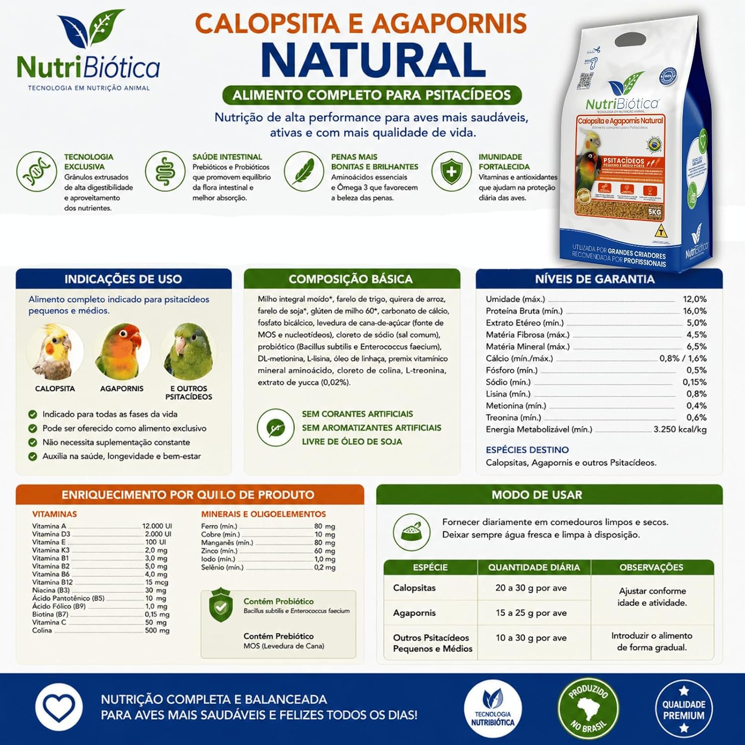 Calopsita e Agapornis Natural Nutribiótica 5