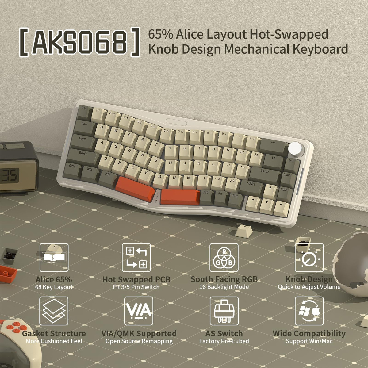Ajazz AKS068 Alice Mechanical Keyboard 2