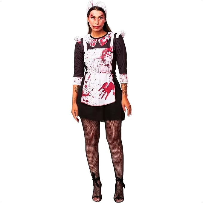 Fantasia Feminina Halloween de Terror com Sangue Vestido Empregada Assassina 2