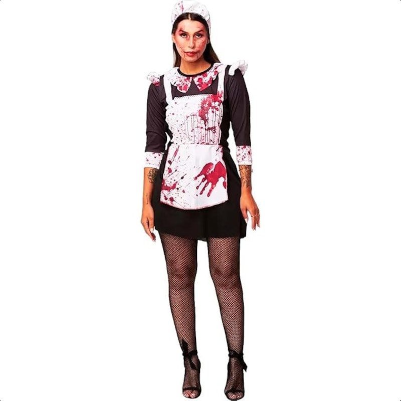 Fantasia Feminina Halloween de Terror com Sangue Vestido Empregada Assassina 2