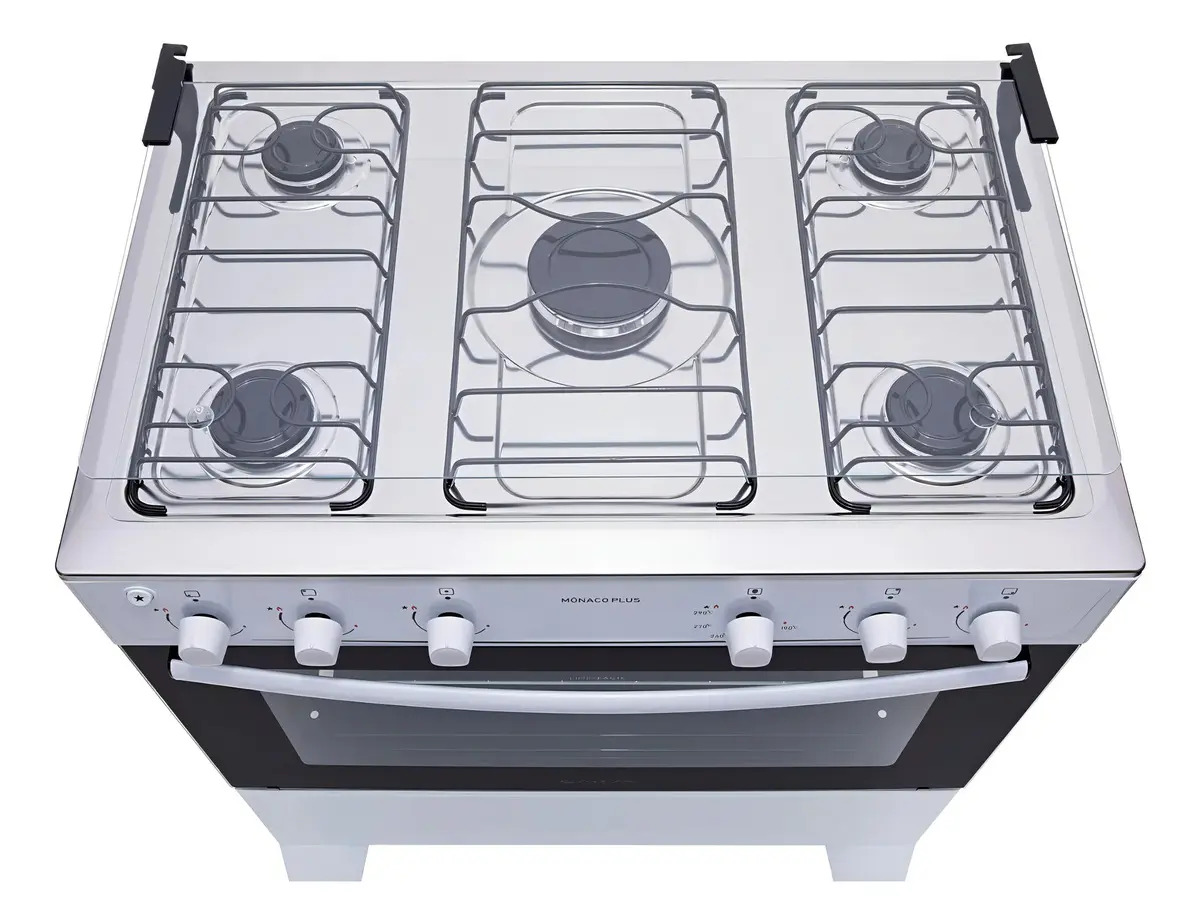 Fogão 5 Bocas Branco com Mesa Inox Atlas Mônaco Plus 4