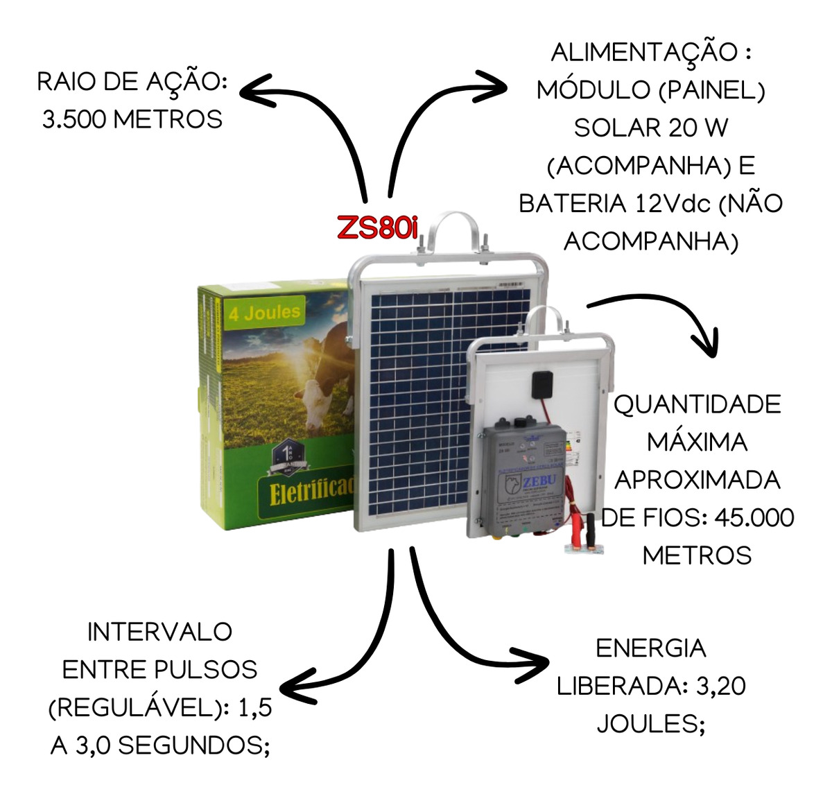 Eletrificador Solar Zebu ZS80i 2