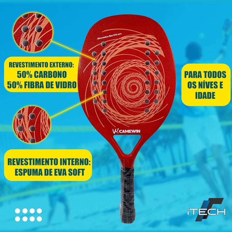 Kit Raquete para Beach Tennis Profissional em Fibra Carbono com Capa Protetora 2