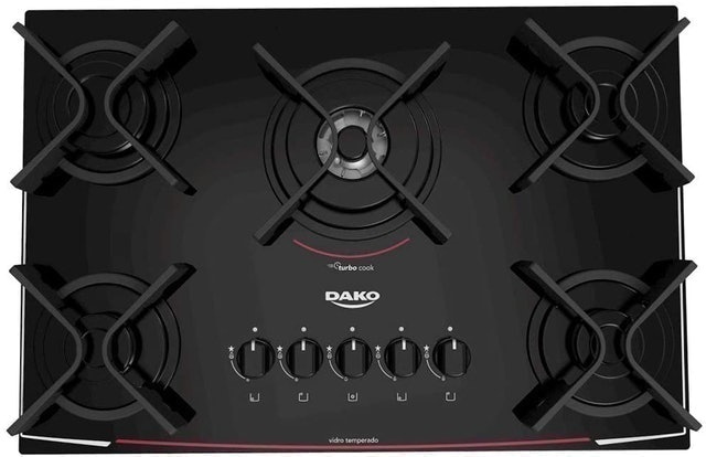 Cooktop 5 Bocas Preto com Mesa de Vidro e Tripla Chama Dako Supreme 2