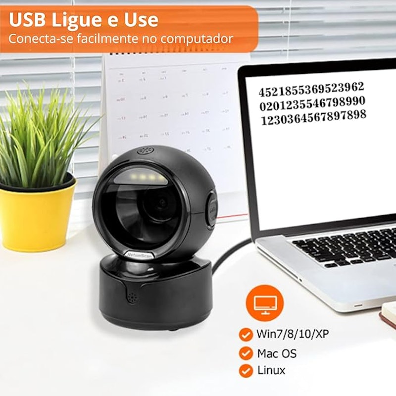 Leitor de Código Barras QR Fixo Mesa 1D 2D USB 2