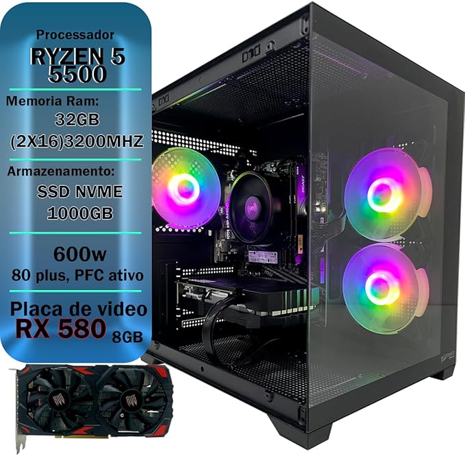 PC Gamer Ryzen 5 5500 32 GB 3200 MHZ SSD M.2 NVME 2