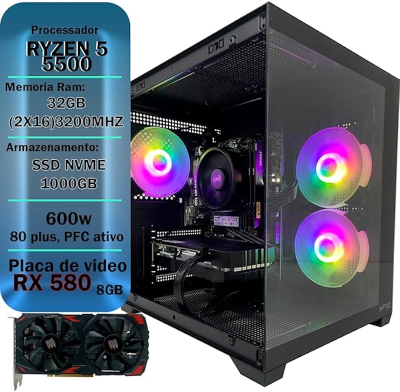 PC Gamer Ryzen 5 5500 32 GB 3200 MHZ SSD M.2 NVME 2