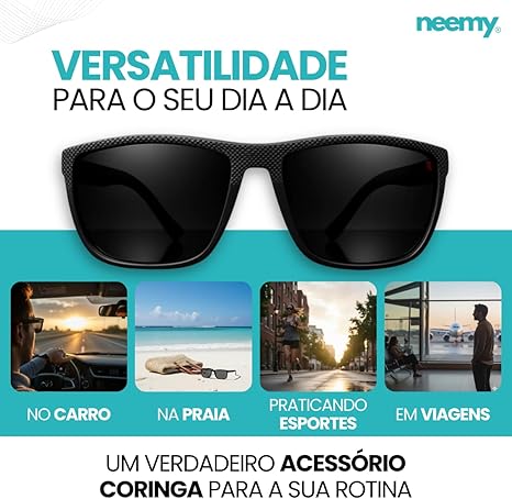 Óculos de Sol Quadrado Unissex Estilo Clássico Polarizado Proteção UV400 Premium 5